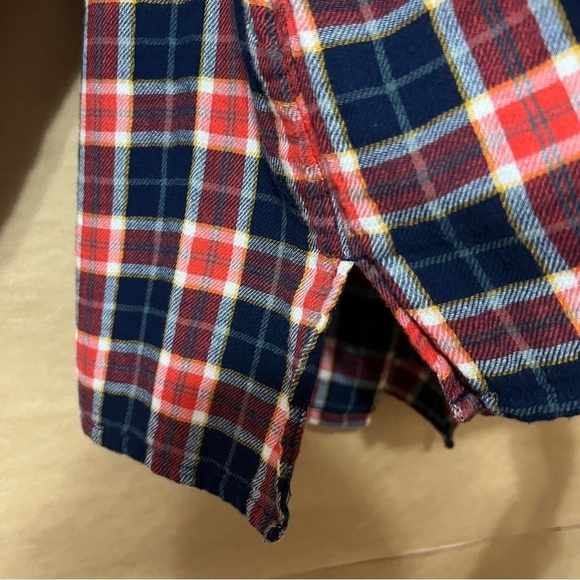 Trovata Birds Of Paradis | Logan Henley Plaid Popover Top Button Blouse Size L - Picture 7 of 10